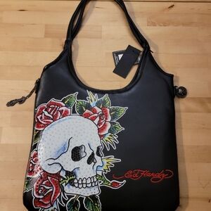 Ed Hardy Black Skull and Roses Women's Bag